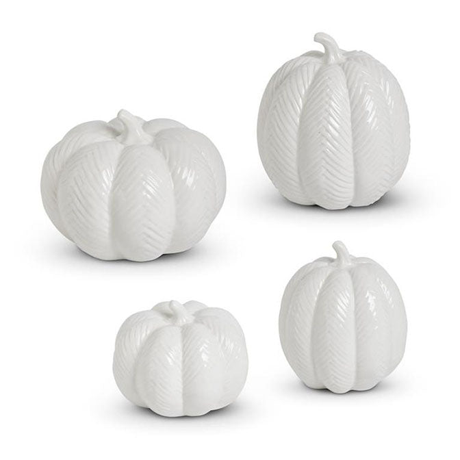 White Ceramic Chevron Embossed Pumpkins