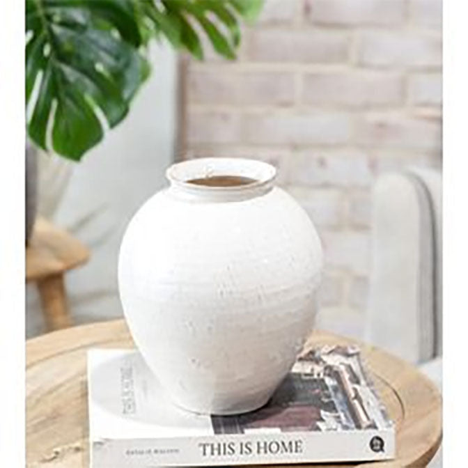 8" White Ceramic Round Vase