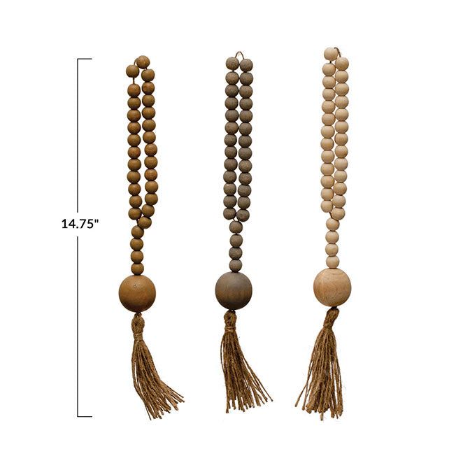 Wood Beads w/ Jute Rope Tassel, 3 Colors