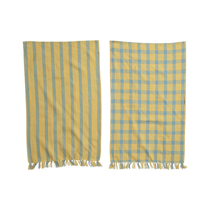 Woven Cotton and Linen Tea Towels with Fringe