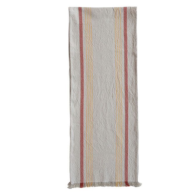 Woven Cotton Striped Table Runner with Eyelash Fringe