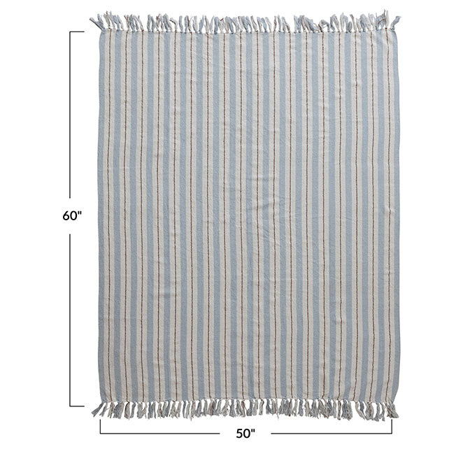 Woven Recycled Cotton Blend Striped Throw w/ Fringe