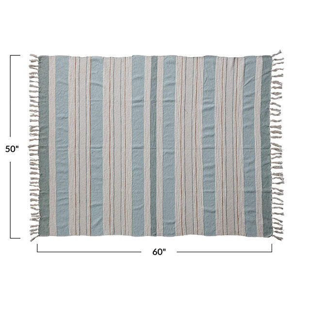 Woven Cotton Throw w/ Stripes & Fringe