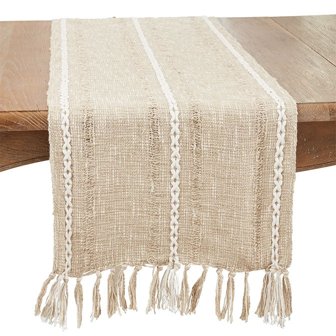 Woven Delight Striped Table Runner with Decorative Fringe