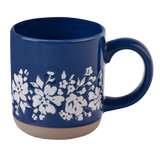 Blue Floral Stoneware Coffee Mug - Spring Home Decor