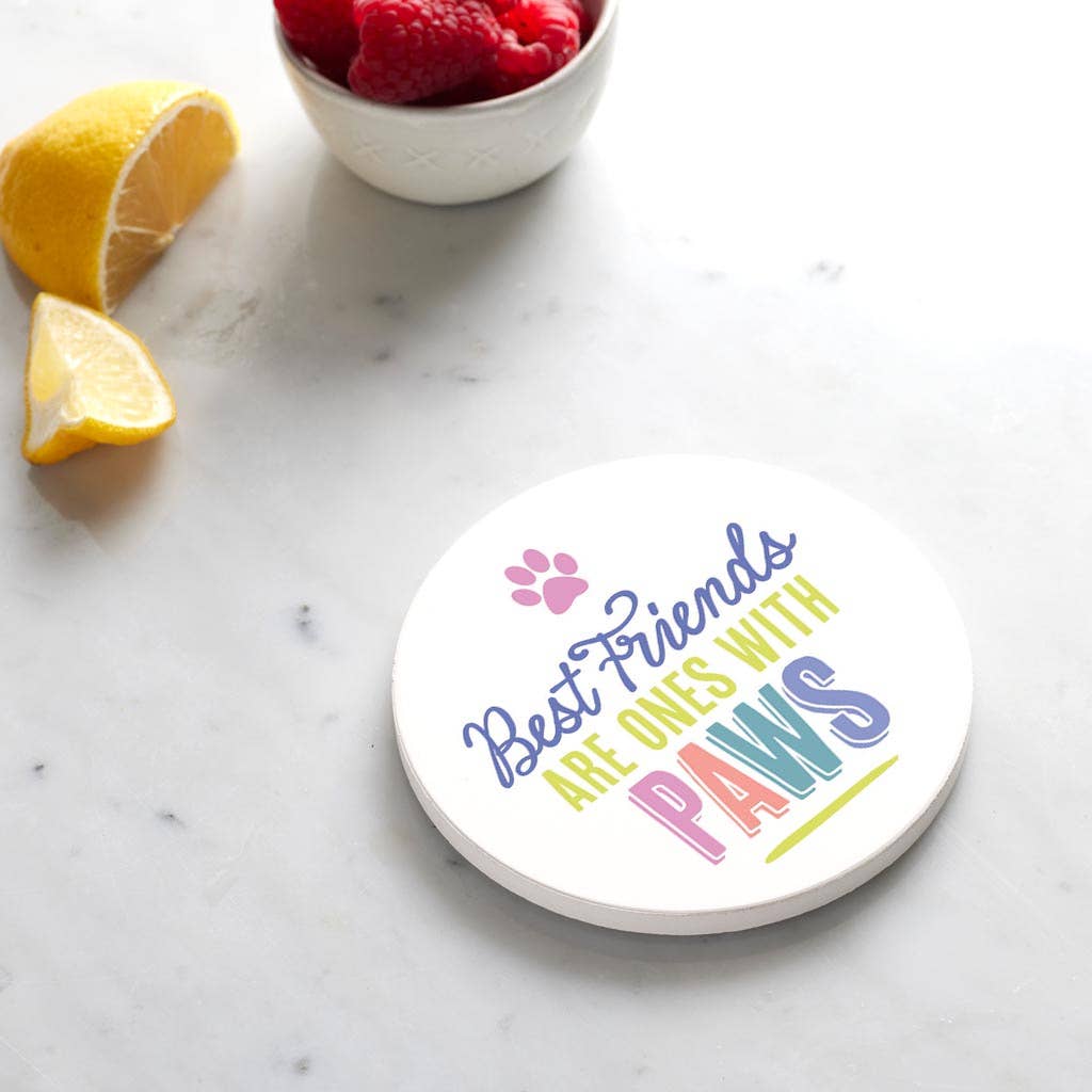 Ceramic Round Coaster-Best Friends Are Ones With Paws