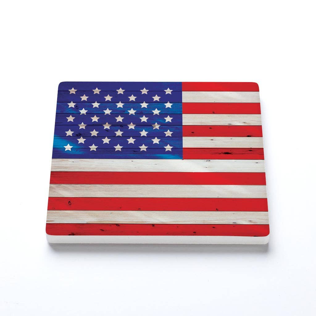 Ceramic Square Coaster-Wooden American Flag