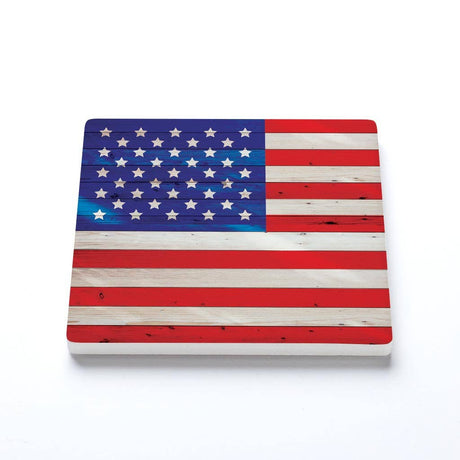 Ceramic Square Coaster-Wooden American Flag