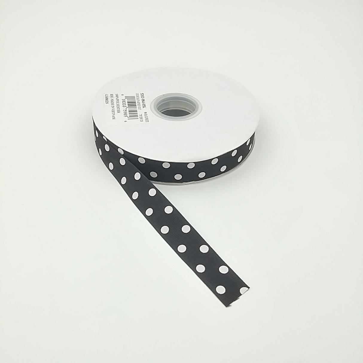 7/8" Black & White Dot Black Ribbon