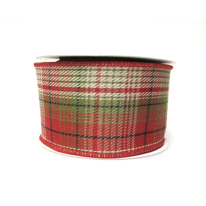 Red & Green Plaid Twill Weave Linen Ribbon