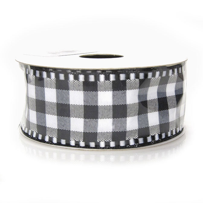 Gingham Check Ticking Wired Edge Ribbon
