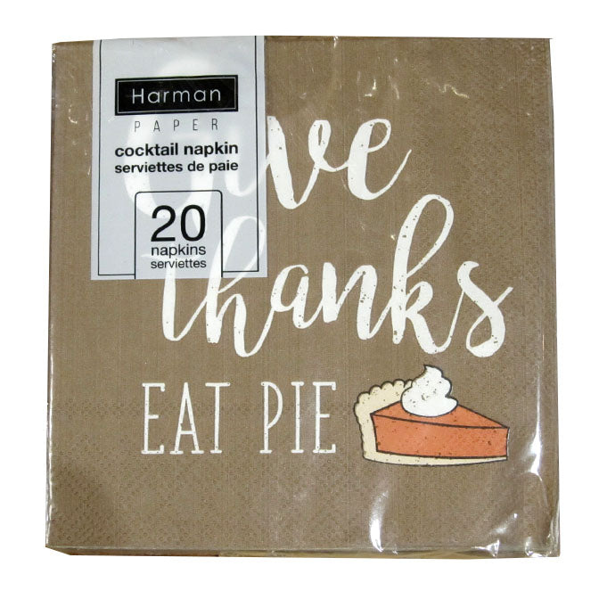 Give Thanks Eat Pie Cocktail Napkin