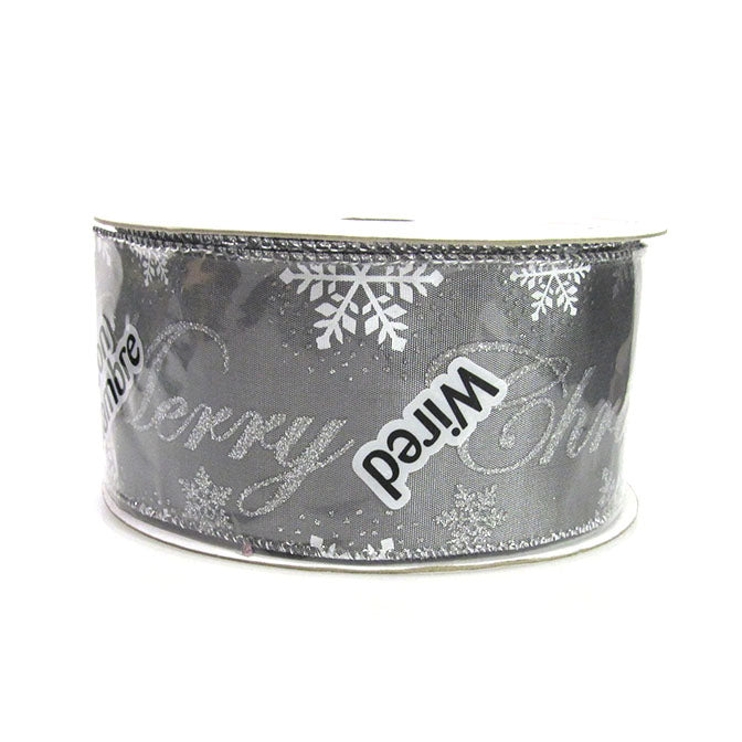 Silver Merry Christmas Wired Ribbon