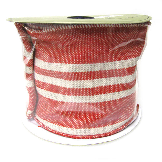 Red Stripe Linen Ribbon