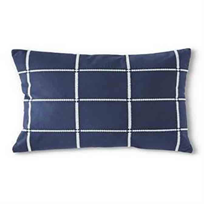 18 Inch Rectangular Blue Pillow w/White Grid Embroidery