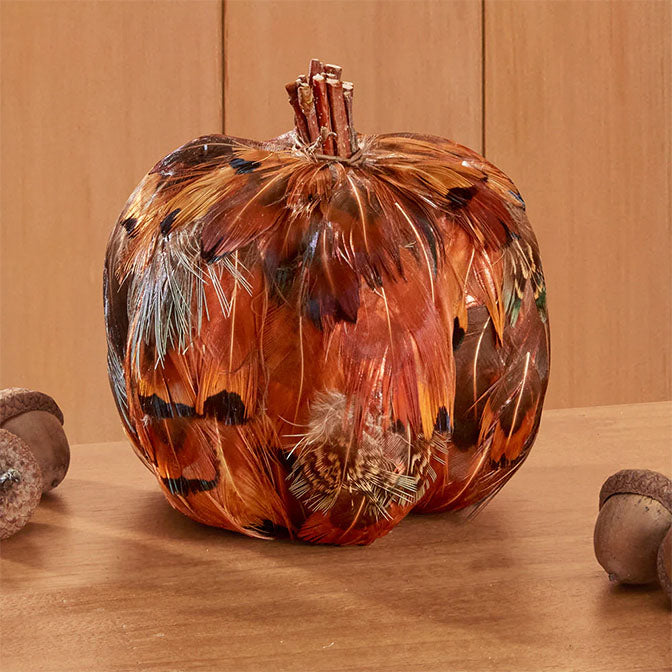 Assorted 3.25 Inch Feather Pumpkins (4 Styles)
