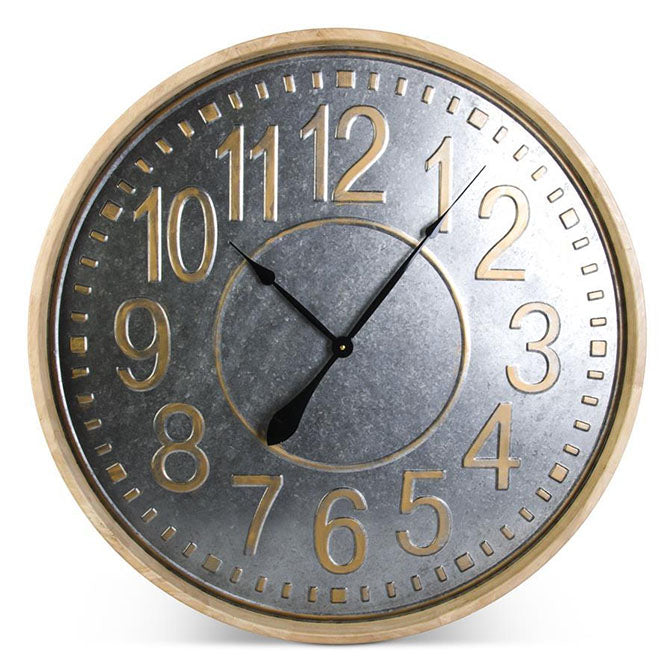 31.5 Inch Wood Wall Clock w/Galvanized Metal Face