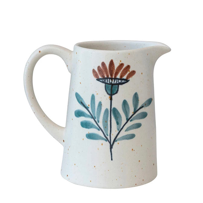 48 oz. Hand-Painted Stoneware Pitcher w/ Floral Design, Multi Color Speckled