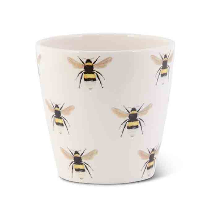 5.5 Inch White Ceramic Pot w/Bee Decals