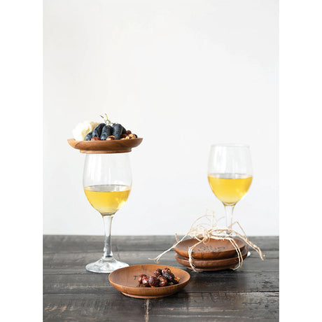 Acacia Wood Tapas Plates with Burned Wine Saying and Abaca Tie, Set of 4
