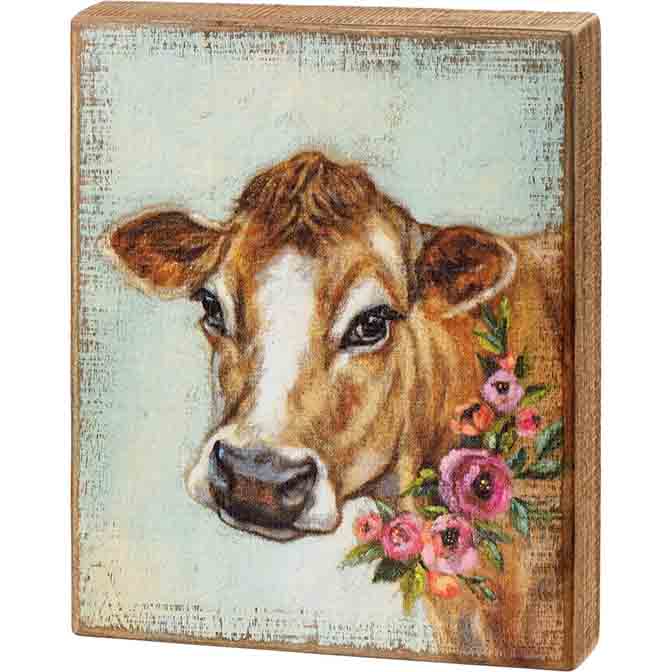 Cow Floral Block Sign