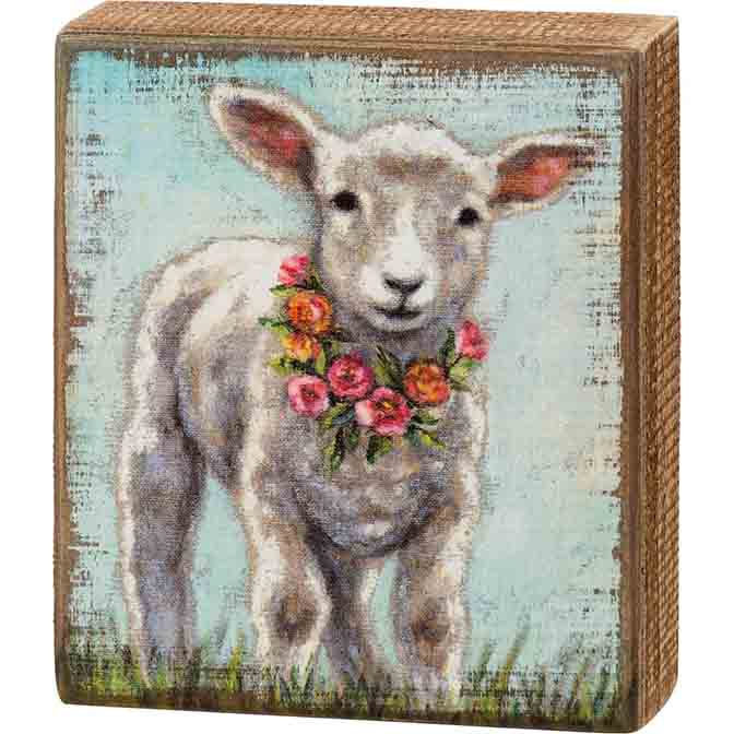 Lamb Wreath Block Sign