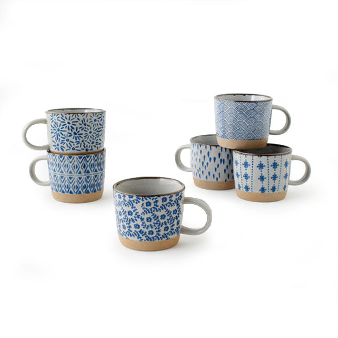 Blue & White Stoneware Mugs