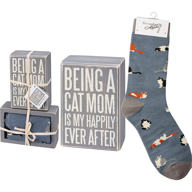 Cat Mom Box Sign And Sock Set