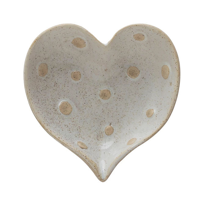 Stoneware Heart Dish with Dots