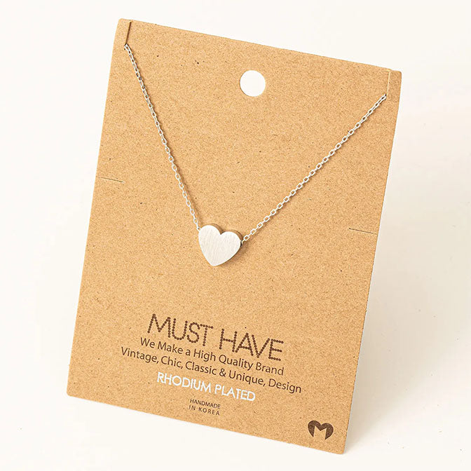 Brushed Heart Pendant Necklace Silver