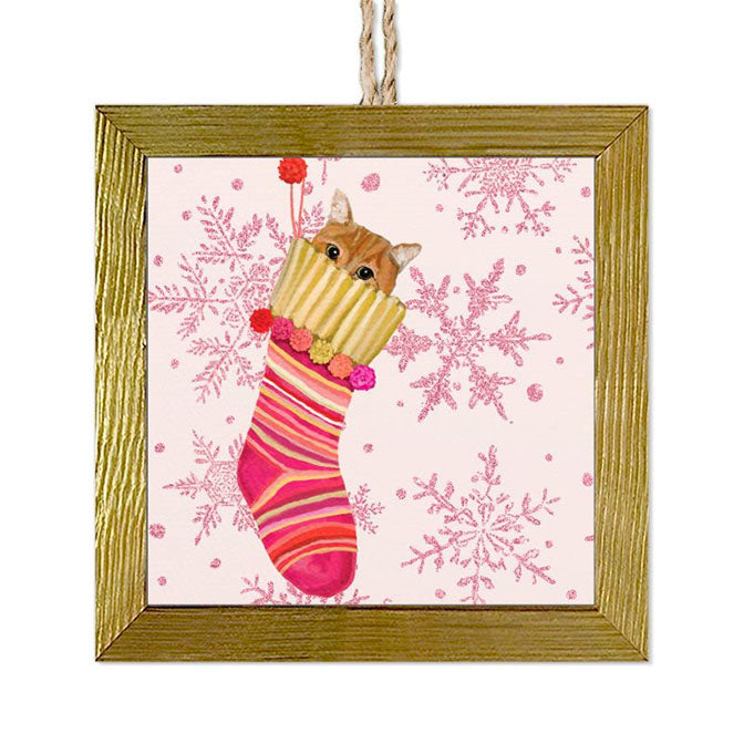 Cat in Stocking Wooden Ornament