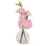 Cherry Blossom In Flat Round Glass Vase