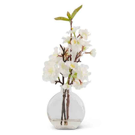 Cherry Blossom In Flat Round Glass Vase