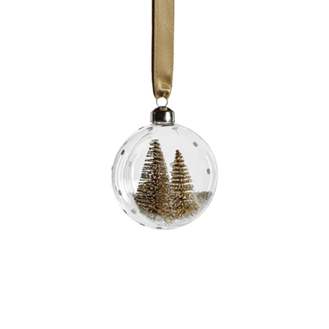 4 Inch Clear Glass Ornament w/ Pine Tree-Gold