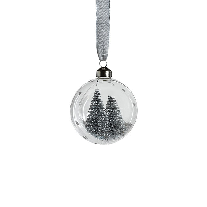 4 Inch Clear Glass Ornament w/ Pine Tree-Silver