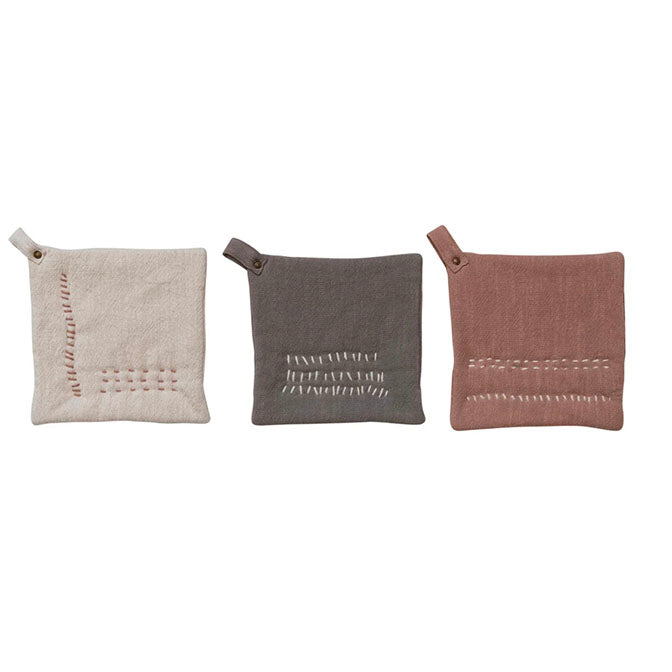 Hand-Embroidered Cotton Slub Pot Holder