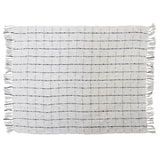 Woven Cotton Slub Throw w/ Grid Pattern & Fringe