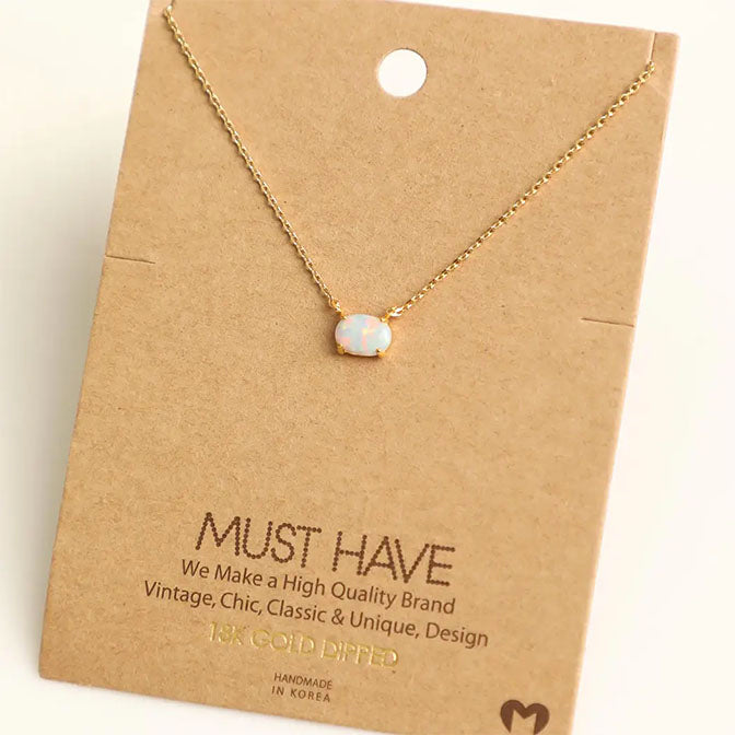 Dainty Opal Stone Pendant Necklace-Gold
