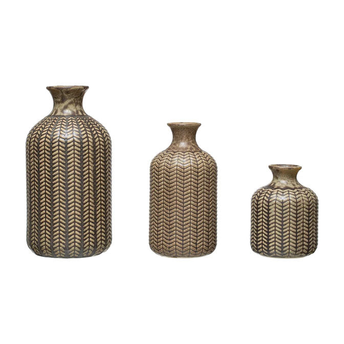 Embossed Stoneware Vases, Reactive Glaze