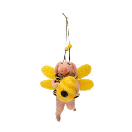 Wool Felt Animals in Bee Suit Ornament