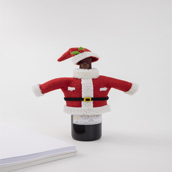 Felt Santa Suit Wine Bottle Décor, 11x6.25" jacket, 3x3.5" hat