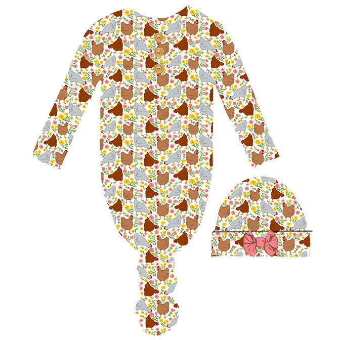 Flew the Coop Infant Gown & Beanie Set