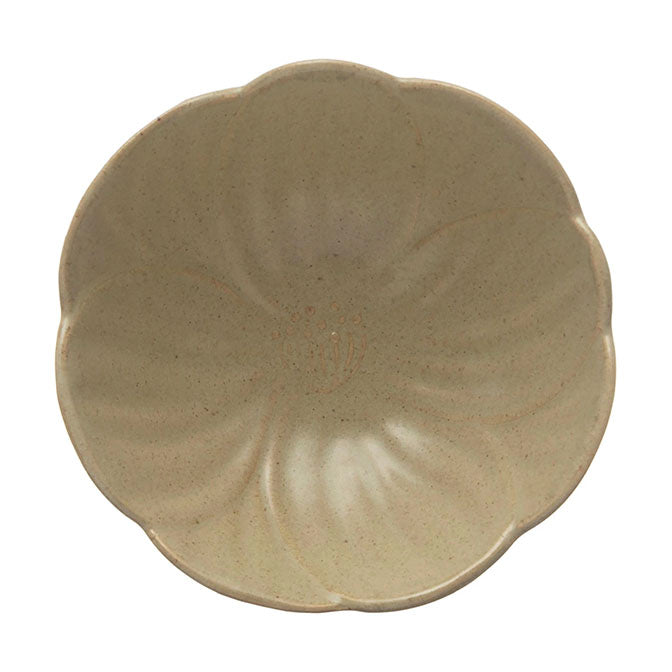 Debossed Stoneware Flower Shaped Bowl, Reactive Glaze