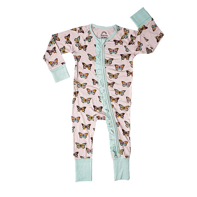Flutterby Ruffle Bamboo Baby Convertible Footie Pajama