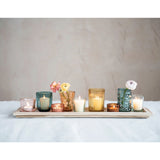 7 Pc Wood Tray Glass Votive Set