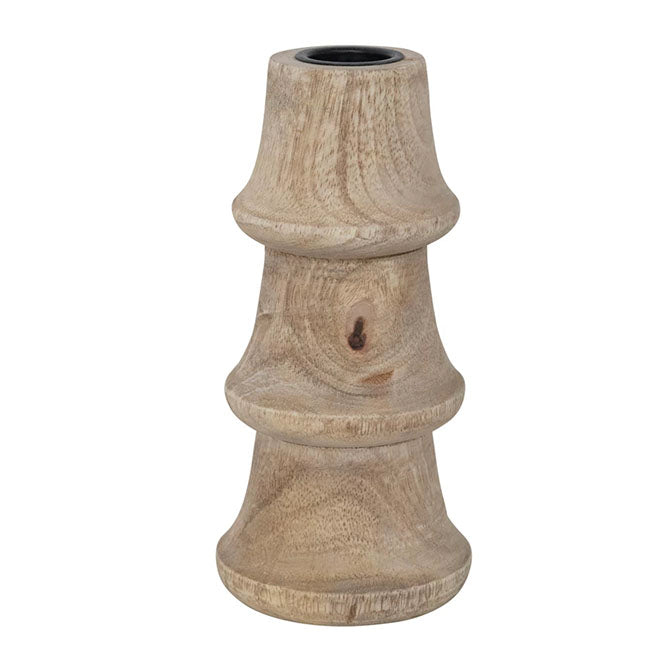 3" Round x 6"H Hand-Carved Mango Wood Taper Holder