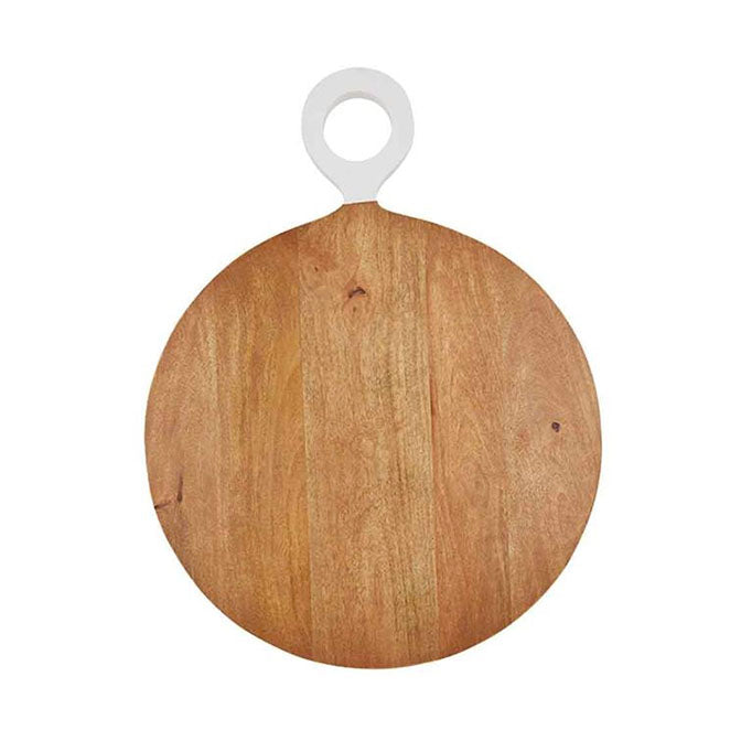 Round Oversized White & Wood Cutting Board With Handle