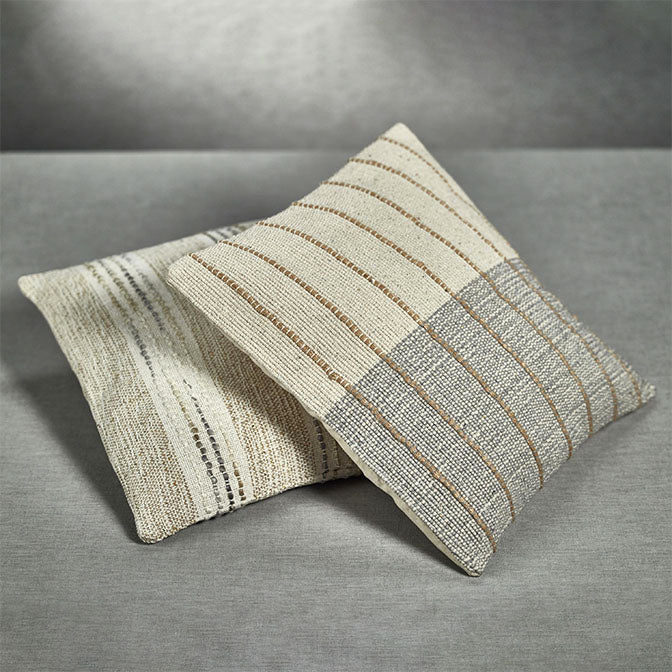 Malaga Cotton Stripe Throw Pillow - Grey