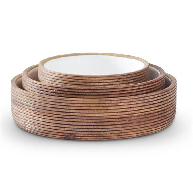 Ribbed Mango Wood Bowls w/White Centers