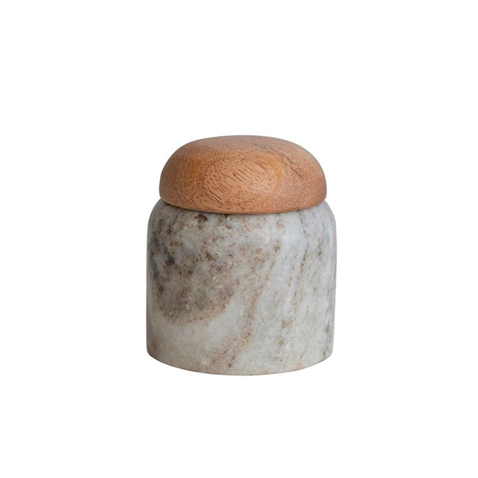 Marble Canister w/ Mango Wood Lid, Buff Color & Natural